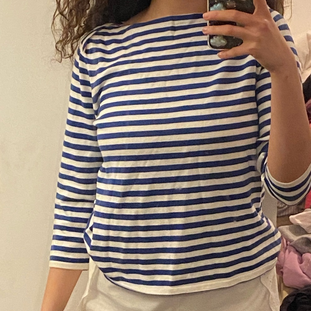 Blue and white striped light sweater